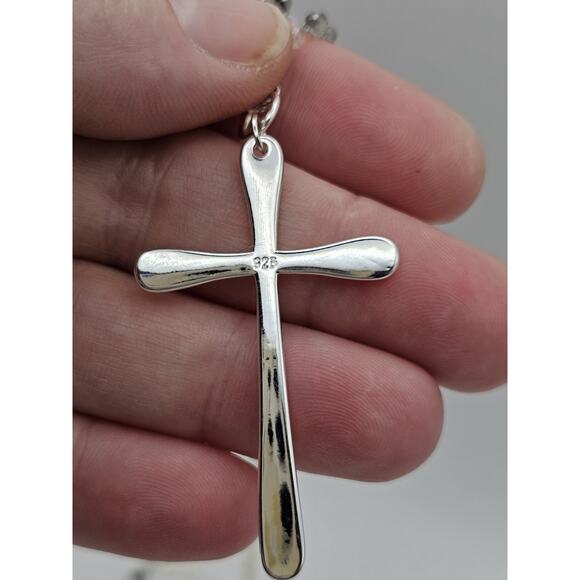 Modern Sterling Silver Cross Necklace Black Grey Rosary Adjustable Chain Gothic - Picture 7 of 8